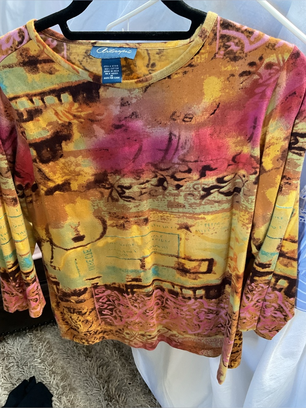 Vintage Artscapes top with multiple Abstract Print Long Sleeve Top